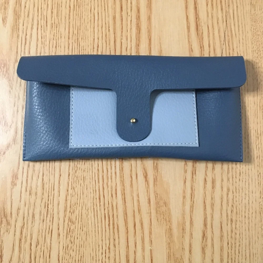 Free with Bundle New faux leather blue eyeglasses sunglasses case with pouch